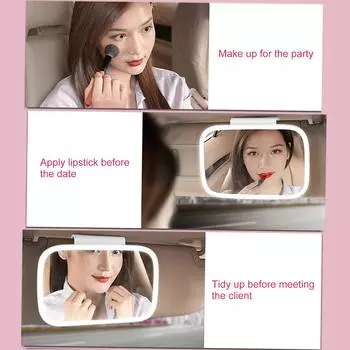 Автомобильное солнцезащитное зеркало, косметическое зеркало с подзарядкой и светодиодной подсветкой, регулируемый вид сзади на клипсе белый