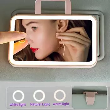 Автомобильное солнцезащитное зеркало со светодиодной подсветкой и сенсорным датчиком, 3 режима освещения, заряжаемое от USB зеркало для макияжа, противоскользящее, вращение на 360° розовый