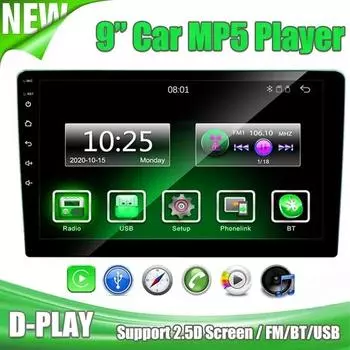 Автомобильное стерео радио 9-дюймовый HD сенсорный экран Автомобильный MP5-плеер Авторадио Поддержка GPS Hi-Fi WIFI Bluetooth Зеркальная связь FM/RDS-радио с внешним микрофоном 1+16(without carplay) чёрный