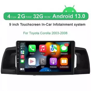 Автомобильное стерео радио для Toyota Corolla 2003-2008 Android 13 Автомобильное стерео радио GPS Navi Беспроводное Carplay Автомобильное радио Стерео Радио
