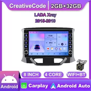 Автомобильное стерео радио на базе Android 2 Din для LADA Xray 2015-2019 с кнопочной ручкой, GPS-навигацией, мультимедийным видеоплеером Carplay, 2 + 32 ГБ 2+32GB