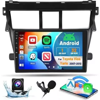 Автомобильное стерео радио с 2 Din Android для Toyota Vios Yaris 2007 2008-2012, мультимедийный видеоплеер Carplay, GPS-навигация с экраном 1+32CP+MIC+4D