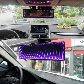 Автомобильное внутреннее 3D зеркало заднего вида с подсветкой LED Большое поле обзора Автомобильное внутреннее зеркало заднего вида Плоское зеркало-отражатель Окружающий свет белый