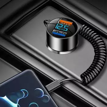 Автомобильное зарядное устройство 100 Вт с кабелем Type C USB 12 В сверхбыстрая зарядка автомобильный адаптер 2 в 1 для iPhone VIVO OPPO чёрный