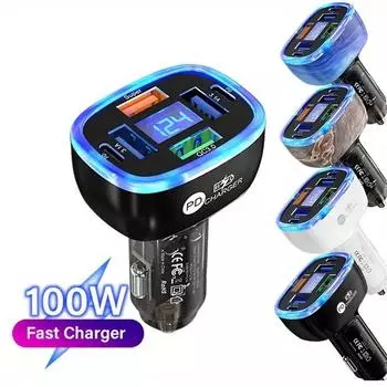 Автомобильное зарядное устройство 100 Вт с 6 портами 4 USB+2 PD, быстрая зарядка QC3.0, USB C, автомобильное зарядное устройство для телефона, адаптер типа C в машину для iPhone, Samsung, Huawei, Xiaomi