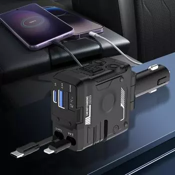 Автомобильное зарядное устройство 120 Вт, цифровой вольтметр, 4 в 1, выдвижной автомобильный адаптер прикуривателя, автомобильное зарядное устройство для iPhone, Xiaomi, Huawei жёлтый