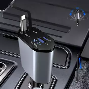 Автомобильное зарядное устройство 120 Вт. Сверхбыстрая вспышка. Расширительный кабель для зарядки. Автомобильное зарядное устройство для прикуривателя «четыре в одном». серый