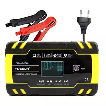 Автомобильное зарядное устройство 12 В/24 В, 6-150 Ач, импульсное ремонтное зарядное устройство для мотоцикла, автоматическое зарядное устройство AGM - вилка европейского стандарта/вилка стандарта США/вилка Великобритании EU Plug чёрный/жёлтый