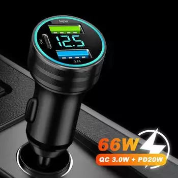 Автомобильное зарядное устройство 12 В-24 В, прикуриватель QC3.0 PD 20 Вт, двойной USB, 66 Вт, быстрая зарядка, зарядное устройство для телефона для Iphone, Samsung, Xiaomi