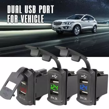 Автомобильное зарядное устройство 12 В/24 В с двумя USB-портами, быстрое зарядное устройство со светодиодным дисплеем напряжения для автомобилей, лодок, мобильных телефонов, автомобильное зарядное устройство красный