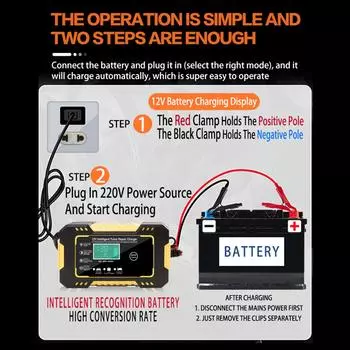 Автомобильное зарядное устройство, 12 В, 6 А, интеллектуальное автоматическое зарядное устройство с ЖК-дисплеем, импульсный ремонт UK Plug разноцветный