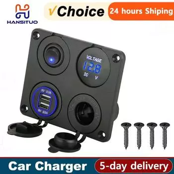 Автомобильное зарядное устройство 12 В USB-разъем для панели 4 в 1 двойное зарядное устройство USB с клавишным переключателем автомобильный прикуриватель цифровой вольтметр для автомобиля RV
