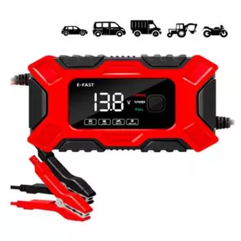Автомобильное зарядное устройство (12V), Автомобильное зарядное устройство для свинцово-кислотных аккумуляторов, интеллектуальный ЖК-дисплей для автомобиля, мотоцикла, газонокосилки, автофургона EU чёрный/красный