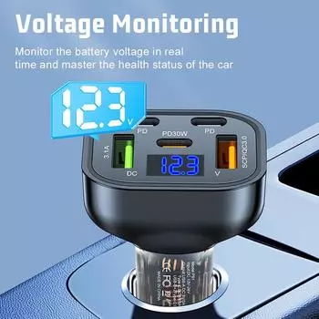 Автомобильное зарядное устройство 150 Вт, быстрая зарядка, 5 в 1, многопортовое автомобильное зарядное устройство с цифровым дисплеем, автомобильное зарядное устройство для мобильного телефона, адаптер для автомобильного зарядного устройства