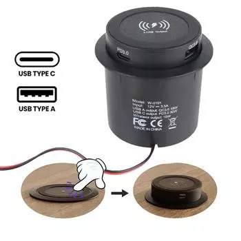 Автомобильное зарядное устройство 15 Вт, быстрая зарядка, розетка PD 3.0, встроенное беспроводное зарядное устройство USB Type-C для кемпера, грузовика, квадроцикла, лодки, автомобиля, автофургона, USB-панель питания 15W