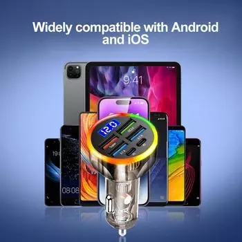 Автомобильное зарядное устройство 200 Вт QC3.0 Type-C Quick Charge Прозрачный чехол PD для iPhone 15 14 13 12 Xiaomi Poco Samsung Быстрая зарядка