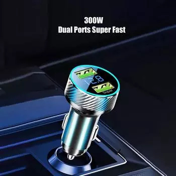 Автомобильное зарядное устройство 300 Вт Адаптер для быстрой зарядки 2 порта USB LED Цифровой дисплей для iPhone IPad Oneplus OPPO Автомобильный аксессуар
