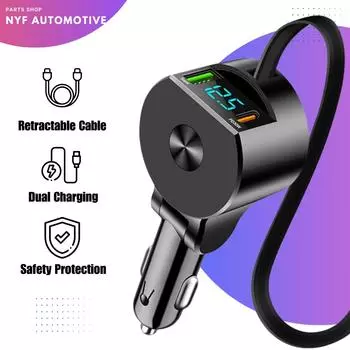 Автомобильное зарядное устройство 3-в-1 мощностью 75 Вт с USB-C PD30 — быстрая зарядка для iPhone, Samsung и других устройств M4, 3in1 чёрный