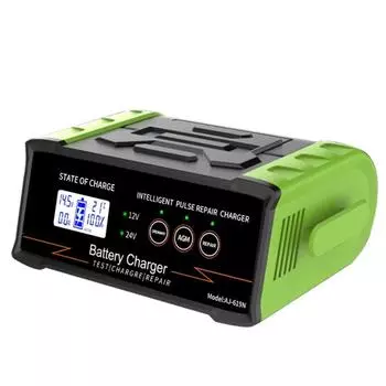 Автомобильное зарядное устройство 400 Вт, 12 В, 24 В, высокая мощность, автоматическое зарядное устройство для ремонта аккумулятора, автоматическое зарядное устройство для автомобильного аккумулятора, цифровой ЖК-дисплей зелёный