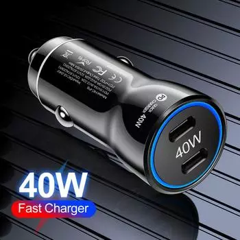 Автомобильное зарядное устройство 40 Вт Type C Quick Charge 3.0 Dual PD Phone Adapter 5V3A Автомобильный прикуриватель для iPhone 14 для Huawei для Xiaom T7J1 белый