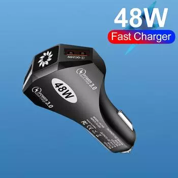 Автомобильное зарядное устройство 48 Вт, 2 порта, быстрая зарядка 3,0 4,0, адаптер для зарядного устройства мобильного телефона в автомобиле для Samsung Xiaomi Huawei, зарядное устройство для быстрой зарядки белый