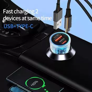 Автомобильное зарядное устройство 48 Вт с двумя USB QC3.0, быстрая зарядка для iPhone, Samsung, Xiaomi, адаптер для зарядки PD с цифровым дисплеем, автомобильные аксессуары белый