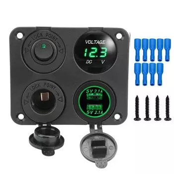 Автомобильное зарядное устройство 4 в 1, двойное зарядное устройство USB, внутренние детали для лодок, морских автофургонов, грузовиков, кемперов, транспортных средств, 4,2 А, переключатель ВКЛ-ВЫКЛ, прикуриватель 12 В Blue