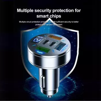Автомобильное зарядное устройство 5 в 1, адаптер для быстрой зарядки, 3 порта USB + 2 розетки PD с монитором напряжения, зарядное устройство для телефона, тип C USB для iPhone, Samsung