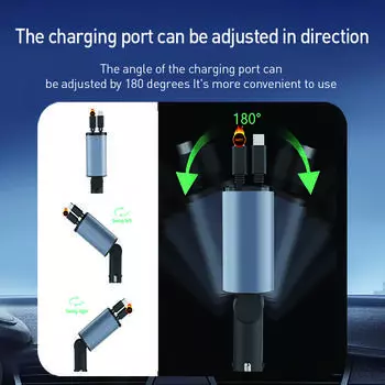 Автомобильное зарядное устройство 5 в 1 с дисплеем напряжения PD+USB Type C, сверхбыстрое автомобильное зарядное устройство мощностью 120 Вт, втягивающийся шнур для iPhone, Samsung, OPPO чёрный