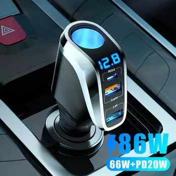 Автомобильное зарядное устройство 66 Вт PD20W QC3.0, порт USB, быстрая зарядка, зарядное устройство для телефона, 12 В/24 В, универсальный адаптер питания для прикуривателя