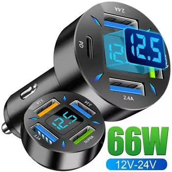 Автомобильное зарядное устройство 66 Вт QC 3,0 PD USB для быстрой зарядки, 4-портовое зарядное устройство для телефона, автомобильное зарядное устройство, адаптер прикуривателя, зарядное устройство для IPhone