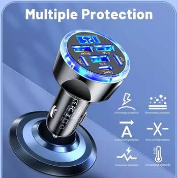 Автомобильное зарядное устройство 6 в 1 с цифровым дисплеем, сверхмощный автомобильный адаптер с множественной защитой мощностью 150 Вт с технологией быстрой зарядки PD и QC3.0 one-size