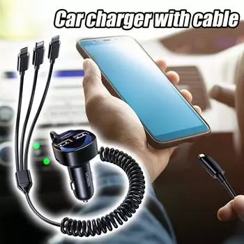 Автомобильное зарядное устройство 6-в-1, супербыстрое автомобильное зарядное устройство QC3.0, быстрая зарядка с кабелями 3 в 1, автомобильный адаптер, прикуриватель красный