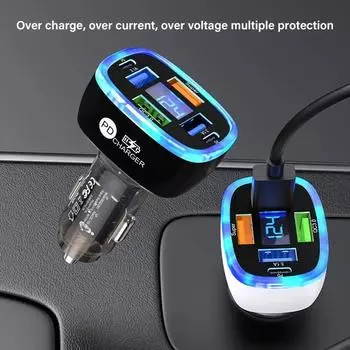 Автомобильное зарядное устройство 6 в 1, 4 USB+2 PD, адаптер для быстрой зарядки PD QC3.0 USB C, автомобильное зарядное устройство для телефона с дисплеем напряжения автомобиля белый