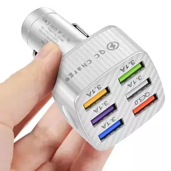 Автомобильное зарядное устройство 75 Вт 6 USB Быстрая зарядка телефона адаптер в автомобиле 15A для iPhone 13 12 Pro Xiaomi Huawei Samsung Быстрая зарядка в автомобиле чёрный