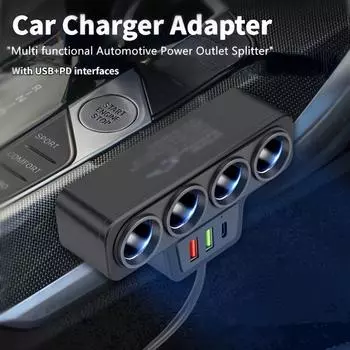 Автомобильное зарядное устройство 7-в-1 на 7 портов - 120 Вт, быстрый USB-C PD и адаптер питания QC3.0 для автомобиля/лодки/грузовика D-24, 5-in-1 чёрный