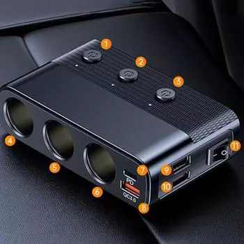 Автомобильное зарядное устройство 7-в-1 128 Вт, адаптер PD QC3.0, гнездо прикуривателя, разветвитель-переходник C28, адаптер для быстрой зарядки, аксессуары чёрный