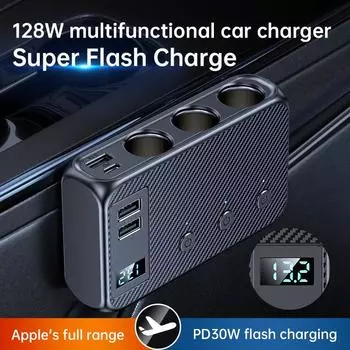 Автомобильное зарядное устройство 7 в 1 128 Вт с несколькими портами USB для зарядки, адаптер прикуривателя QC-3.0 PD-30 Вт, зарядное устройство для телефона с выключателем для автомобиля