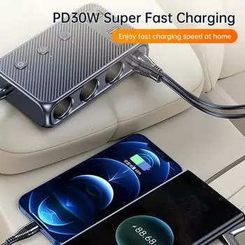 Автомобильное зарядное устройство 7-в-1 128 Вт, адаптер PD QC3.0, гнездо прикуривателя, разветвитель-переходник C28, адаптер для быстрой зарядки, аксессуары чёрный