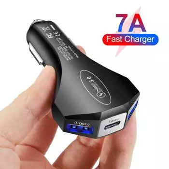 Автомобильное зарядное устройство 7a Qc3.0 Usb Type-c, быстрая зарядка, автоматическое зарядное устройство, адаптер для сотового телефона, розетка, зарядное устройство для сотового телефона для автомобиля