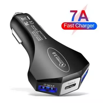 Автомобильное зарядное устройство 7a Qc3.0 Usb Type-c, быстрая зарядка, автоматическое зарядное устройство, адаптер для сотового телефона, розетка, зарядное устройство для сотового телефона для автомобиля