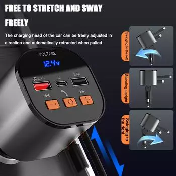 Автомобильное зарядное устройство 90 Вт со светодиодным дисплеем QC3.0+PD, быстрая зарядка MP3-прикуривателя, Bluetooth, аксессуары для автомобильных сигарет, адаптер для плеера B2C3