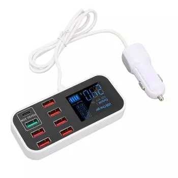 Автомобильное зарядное устройство A9S+ с 8 портами, 40 Вт, быстрая зарядка QC 3.0, USB C, несколько USB-зарядных станций с ЖК-дисплеем для