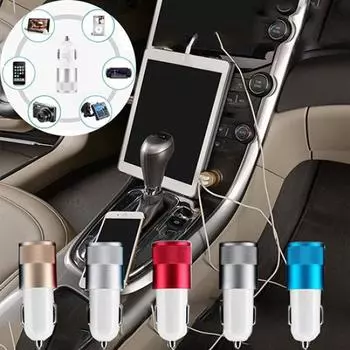 Автомобильное зарядное устройство, адаптер Bullet, двойной порт USB с 2 портами для iPod iPhone 4 5 5C 5S Samsung HTC синий