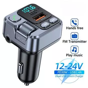 Автомобильное зарядное устройство Автомобильный Bluetooth-приемник USB U Disk Read PD20w Быстрая зарядка Цифровой дисплей Автомобильный адаптер для мобильного телефона FM-передатчик для мобильных телефонов чёрный