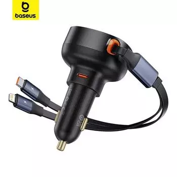 Автомобильное зарядное устройство Baseus Enjoyment Pro U+выдвижной IP-кабель 55 Вт чёрный