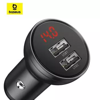 Автомобильное зарядное устройство Baseus с цифровым дисплеем, двойной USB, 4,8 А, 24 Вт