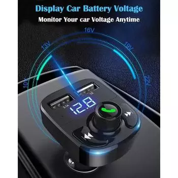 Автомобильное зарядное устройство Беспроводной Bluetooth FM-передатчик Громкая связь Радиоприемник Музыкальный MP3-стереоадаптер Зарядное устройство с двумя портами USB темно серый