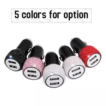 Автомобильное зарядное устройство Bling Diamond Dual USB Автомобильный адаптер Безопасный молоток ручной работы белый