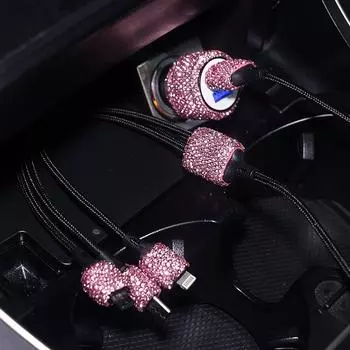 Автомобильное зарядное устройство Bling USB 5 В 2,1 А, двухпортовый быстрый адаптер с разъемом Type C Micro USB 3 в 1, многофункциональный зарядный кабель, автомобильные аксессуары для женщин